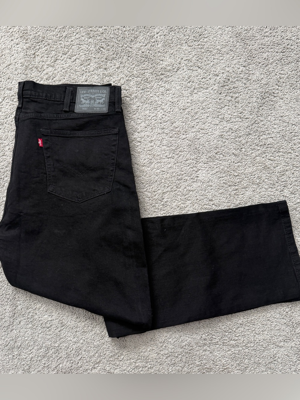 Levis 505 Mens 40x32 Black Denim Jeans Regular Fit Straight Leg Black Patch